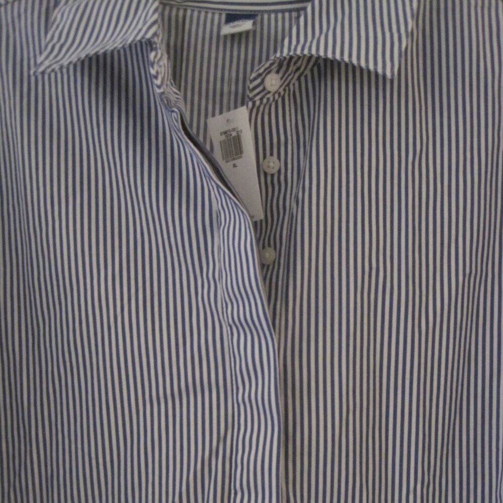 OLD NAVY BLUE AND WHITE STRIPED LONG SLEEVE SWING SHIRT DRESS W/ POCKETS XL NWT - Picture 3 of 3